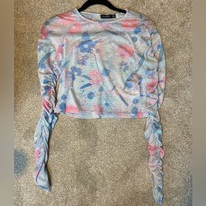 Mesh Pink and Blue Flower Top, M